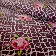 Dark Purple Lattice Roses Fenton House Cotton Fabric - Vera Fabrics