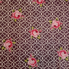 Dark Purple Lattice Roses Fenton House Cotton Fabric - Vera Fabrics