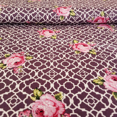 Dark Purple Lattice Roses Fenton House Cotton Fabric - Vera Fabrics