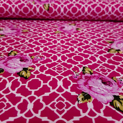 Dark Pink Lattice Roses Fenton House Cotton Fabric - Vera Fabrics