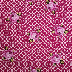 Dark Pink Lattice Roses Fenton House Cotton Fabric - Vera Fabrics