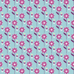 Turquoise Daisy Flowers Cotton Fabric - Vera Fabrics