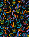 Dreamcatchers Multi Colours on Black Novelty Gypsy Quilting Craft Cotton Fabric Fat Quarter Decor Sewing Timeless Treasures