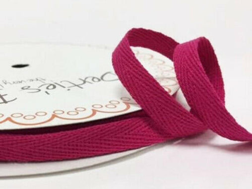 2 metres Dark Pink 10mm Cotton Herringbone Webbing Ribbon Craft Sewing