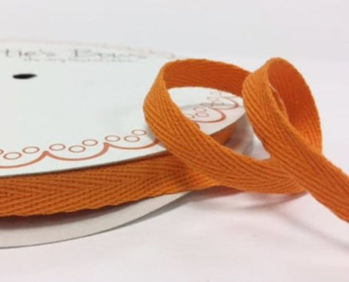 2 metres Orange 10mm Cotton Herringbone Tape Webbing Ribbon Craft Sewing