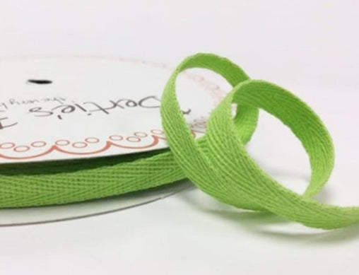 2 metres Lime Green 10mm Cotton Herringbone Tape Webbing Ribbon Craft Sewing