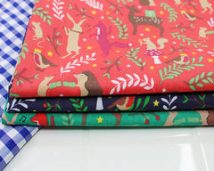 Sally Forest Party Green Navy Red Designs Christmas Fabric Polycotton : Half Meter