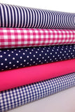 5 x Polycotton Fat Quarter Fabric Bundle | Navy Cerise Gingham Spotty Stripes Plain