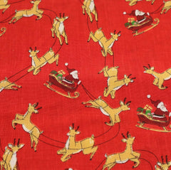 Santa Sleigh Green Navy Sky Red Designs Christmas Fabric Polycotton : Half Meter