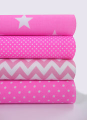 5 x Polycotton Fat Quarter Fabric Bundle | Geometric Pink Kids Stars Stripes & Spotty