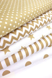 5x Polycotton Fat Quarter Fabric Bundle | Beige Geometric Kids Stripes Stars & Spotty