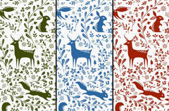 Prancing Forest Animals Red Green Blue Designs Christmas Fabric Polycotton : Half Meter