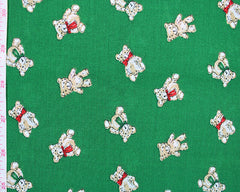 Sally Teddy Bear Green Navy Red Designs Christmas Fabric Polycotton : Half Meter