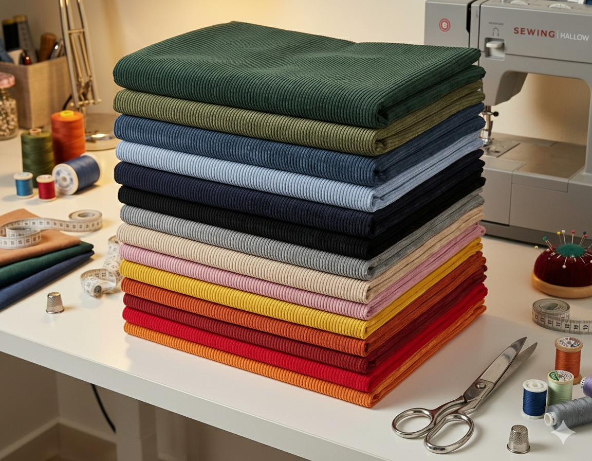 Assorted 100% Cotton 4.5 Wale Corduroy Fabric 56" - 5 Half Metre Bundle