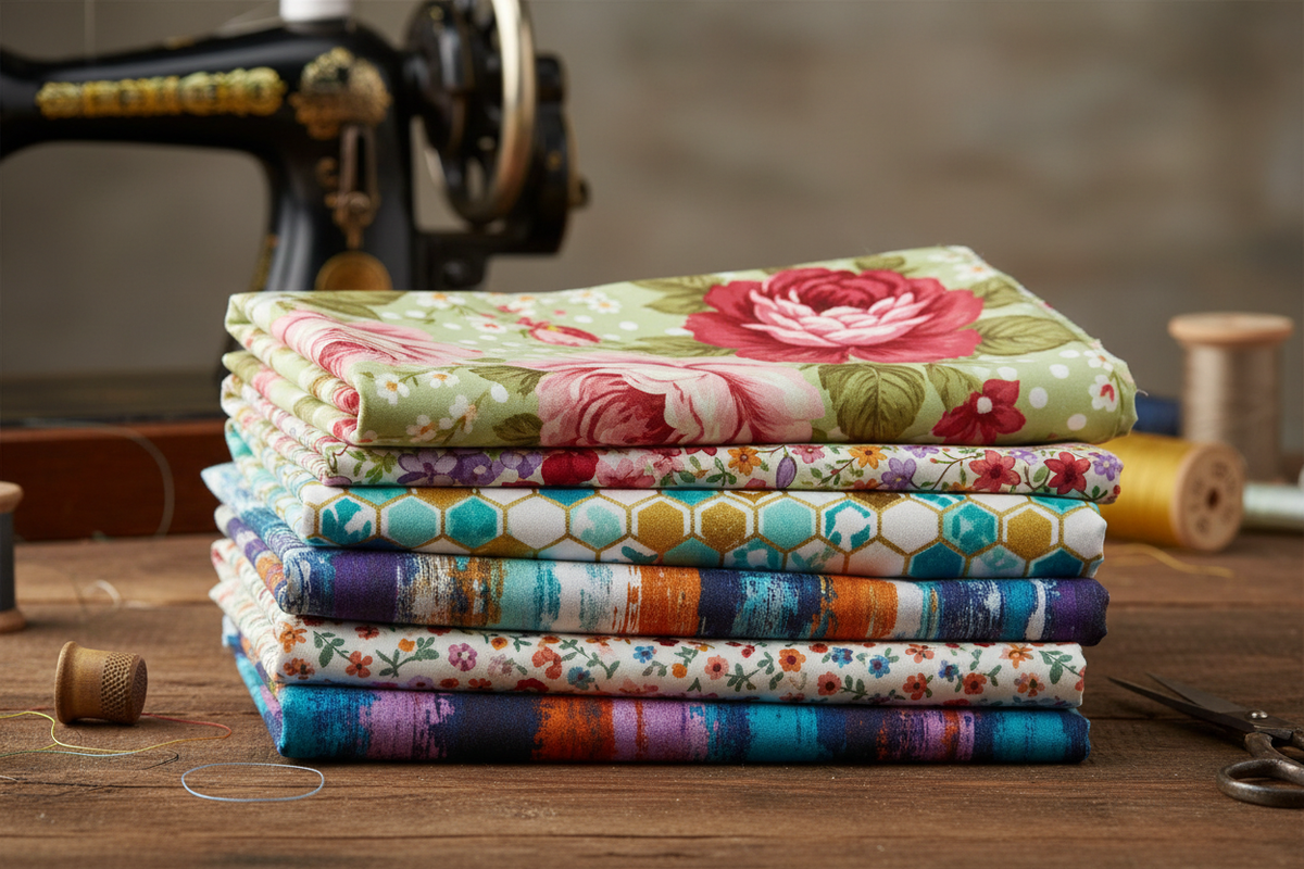 a bundle of fabrics of pieces, that can be used for sewing, cotton printed fabrics