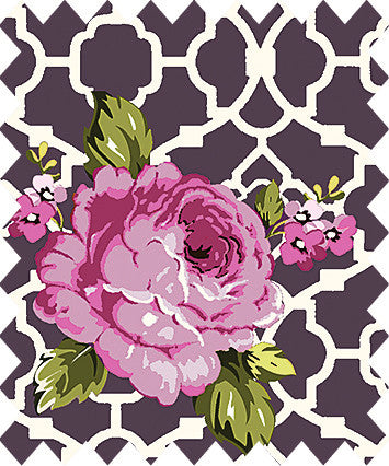 Dark Purple Lattice Roses Fenton House Cotton Fabric - Vera Fabrics
