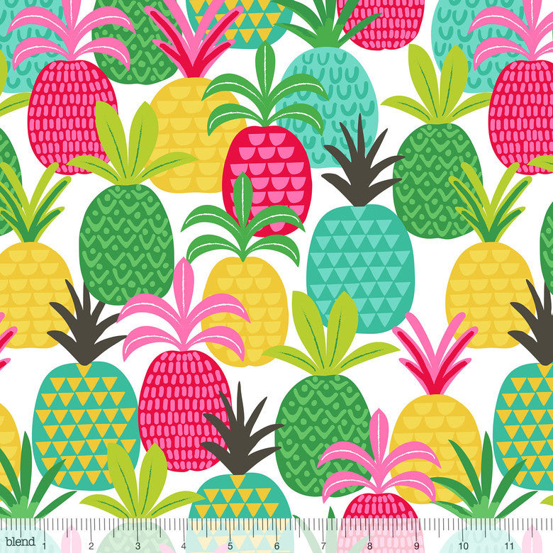 Pineapple Fields White Tutti Fruitti Cotton Fabric - Vera Fabrics