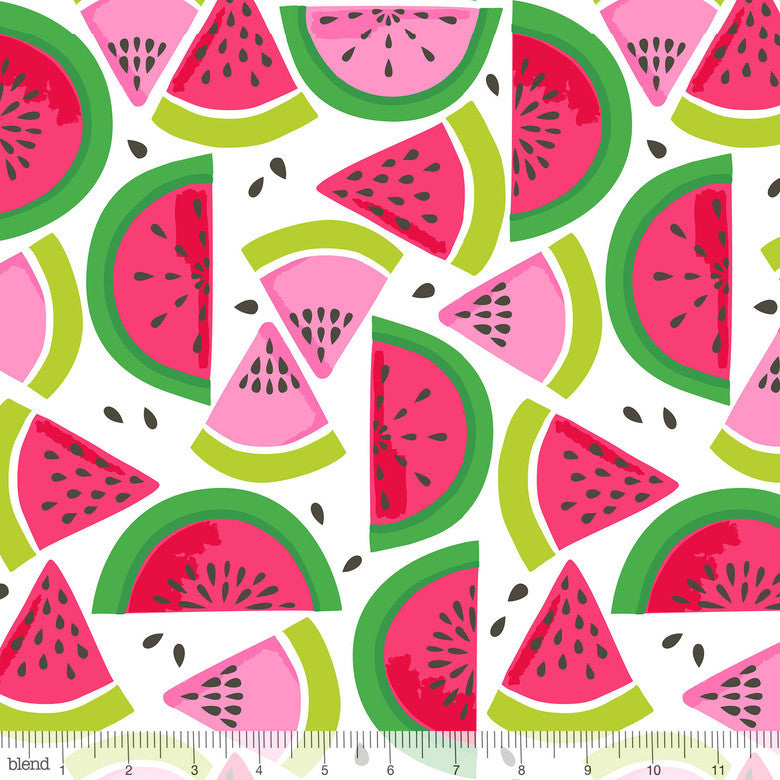 Watermelon Smash White Tutti Fruitti Cotton Fabric - Vera Fabrics