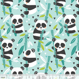 Bamboo Blue Panda-Rama on Bamboo Sticks Cotton Fabric