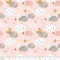 Starry Night Pink Sweet Dreams Moon, Stars & Clouds Cotton Fabric - Vera Fabrics