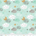 Starry Night Blue Sweet Dreams Moon, Stars & Clouds Cotton Fabric - Vera Fabrics