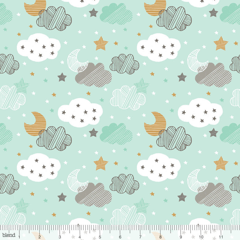Starry Night Blue Sweet Dreams Moon, Stars & Clouds Cotton Fabric - Vera Fabrics