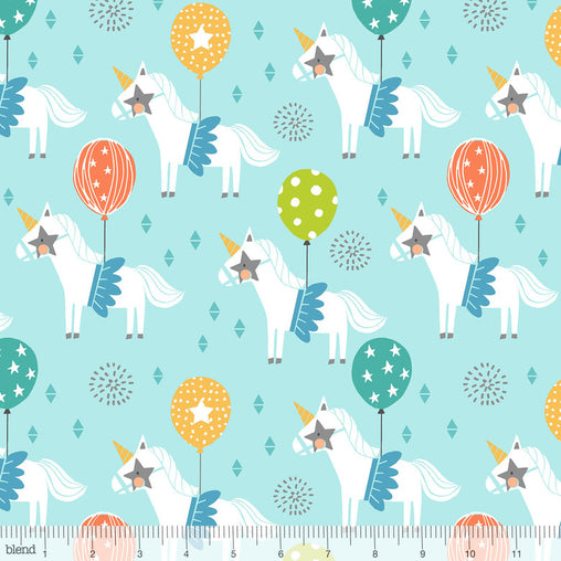 Calliope Carousel Blue Horses Funfair Balloons Cotton Fabric - Vera Fabrics