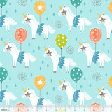 Calliope Carousel Blue Horses Funfair Balloons Cotton Fabric