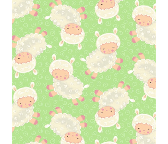 Baby Lambs on Green Spring Fling Animals Cotton Fabric - Vera Fabrics