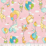 Hello World...Good Day Pink Fly Away Animals Balloons Cotton Fabric