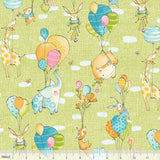 Hello World...Good Day Green Fly Away Animals Balloons Cotton Fabric