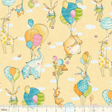 Hello World...Good Day Yellow Fly Away Animals Balloons Cotton Fabric