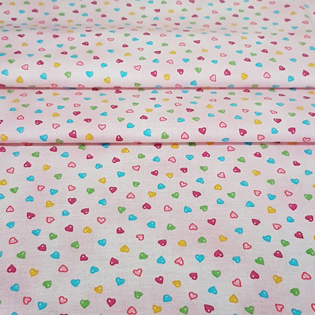 Pink Multi Hearts - 100% Cotton Fabric Fat Quarter - Vera Fabrics