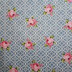 Teal Lattice Roses Fenton House Cotton Fabric - Vera Fabrics