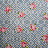 Teal Lattice Roses Fenton House Cotton Fabric