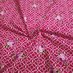 Dark Pink Lattice Roses Fenton House Cotton Fabric - Vera Fabrics