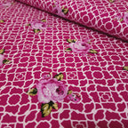 Dark Pink Lattice Roses Fenton House Cotton Fabric - Vera Fabrics