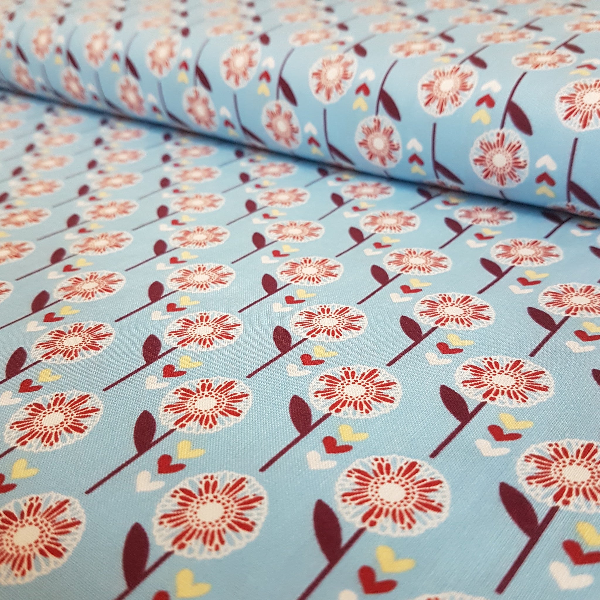 Turquoise Daisy Flowers Cotton Fabric - Vera Fabrics