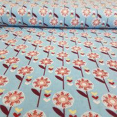 Turquoise Daisy Flowers Cotton Fabric - Vera Fabrics