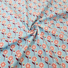 Turquoise Daisy Flowers Cotton Fabric - Vera Fabrics
