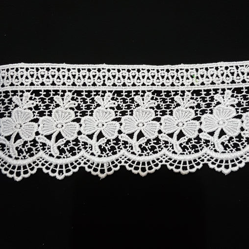 3" (77mm) Ornate Floral White Guipure Lace Trim - by the metre - Vera Fabrics