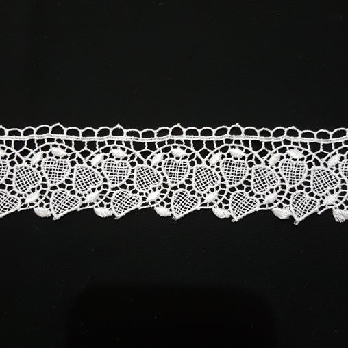 37mm Dancing Hearts White Guipure Lace Trim - by the metre - Vera Fabrics