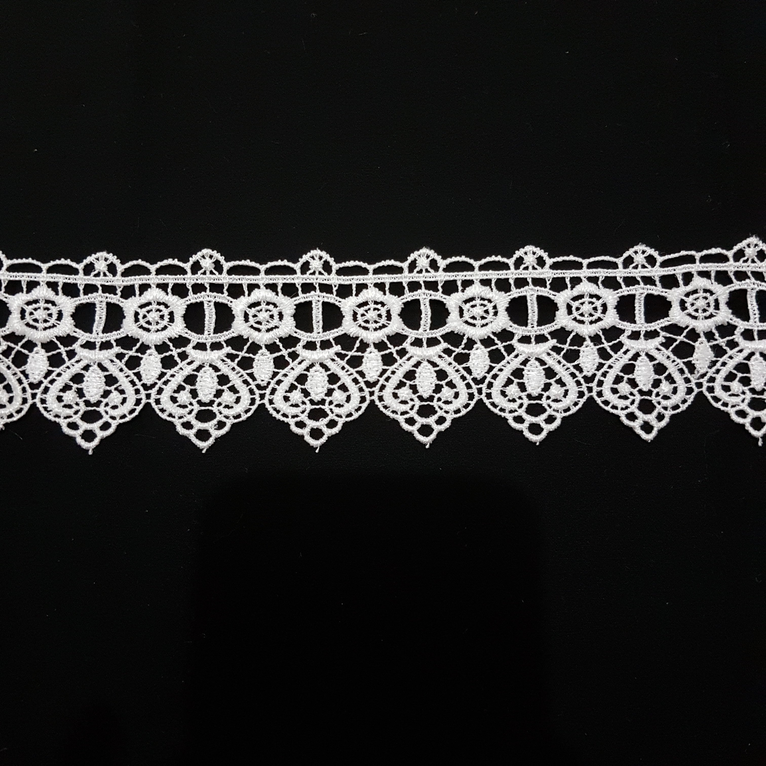 50mm Vintage Hearts White Guipure Lace Trim - by the metre - Vera Fabrics