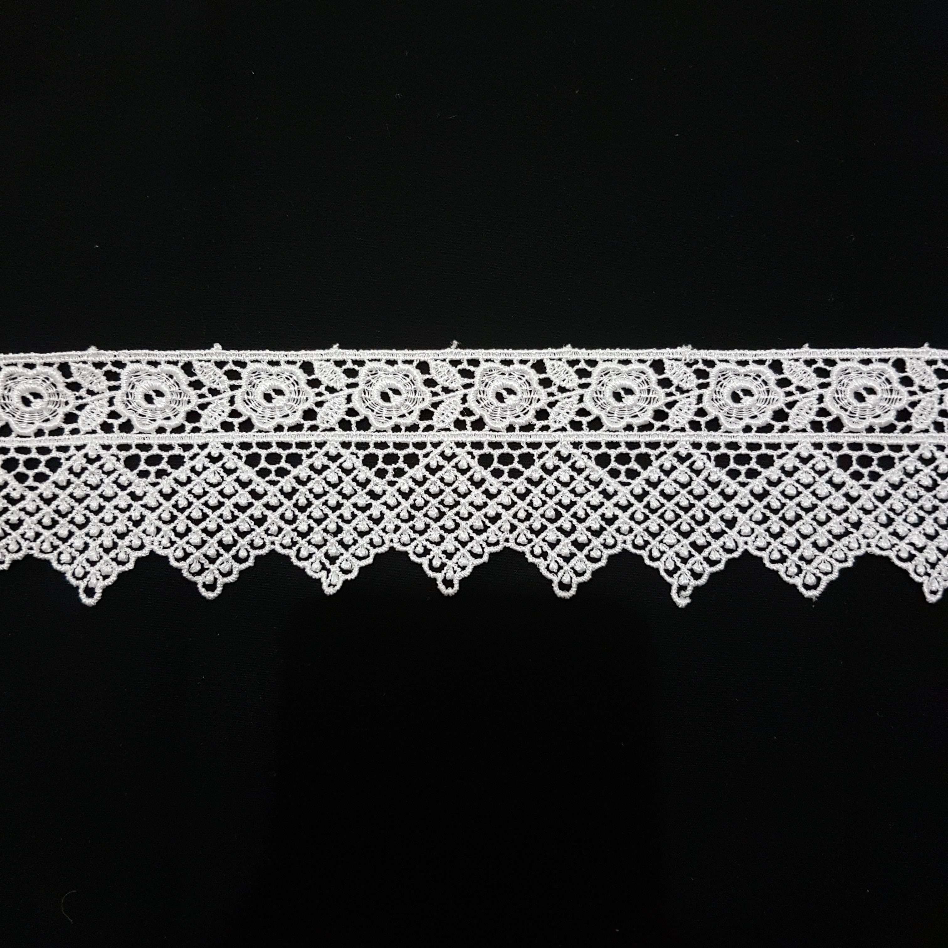 60mm Vintage Floral Net White Guipure Lace Trim - by the metre - Vera Fabrics