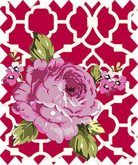 Dark Pink Lattice Roses Fenton House Cotton Fabric - Vera Fabrics