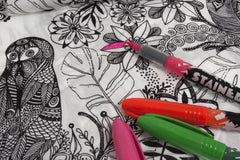 Colour-In Fat Quarter 100% Cotton Fabric - Doodling Flowers - Vera Fabrics