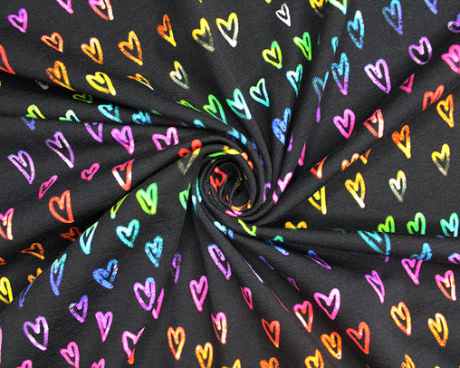 95% Cotton 5% Elastane Glow Stick Hearts Jersey 57" Fabric