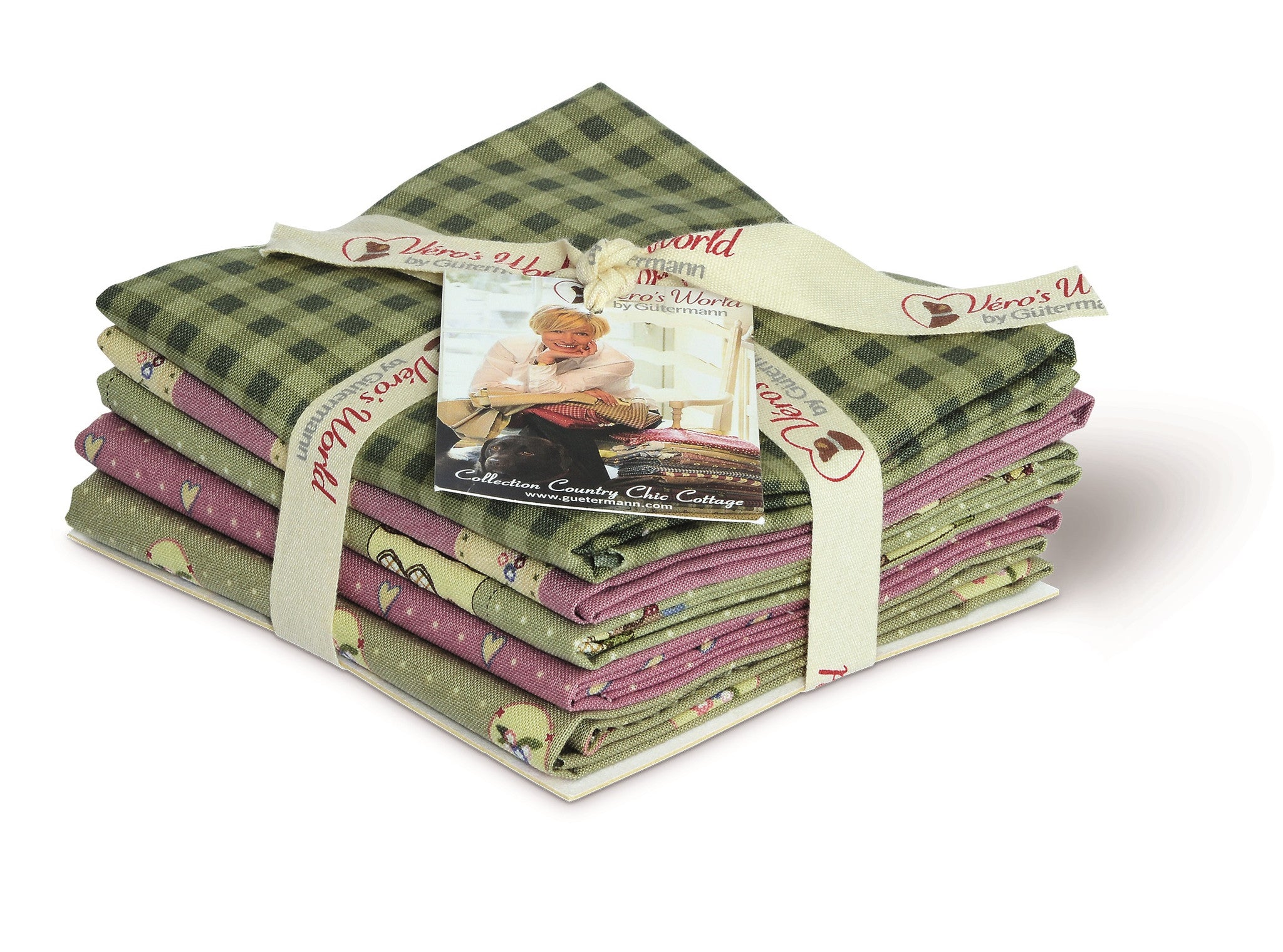 Green & Pink Country Chic Cottage Cotton Fabric Fat Quarter Bundle - Vera Fabrics