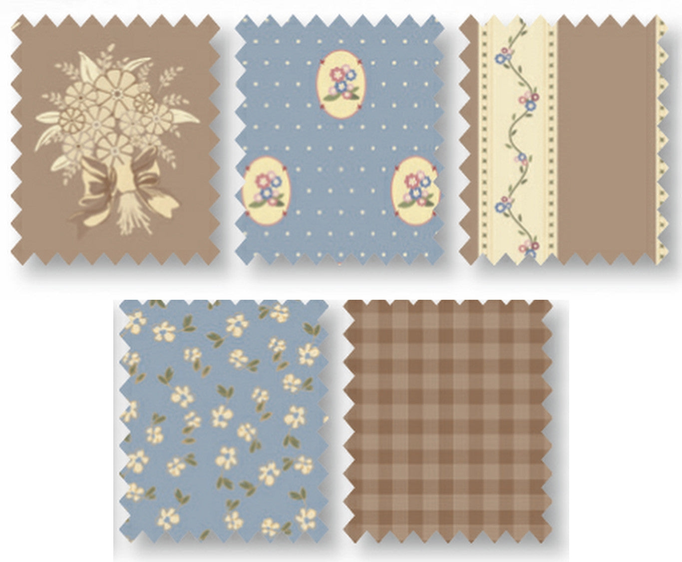 Brown & Blue Country Chic Cottage Cotton Fabric Fat Quarter Bundle - Vera Fabrics