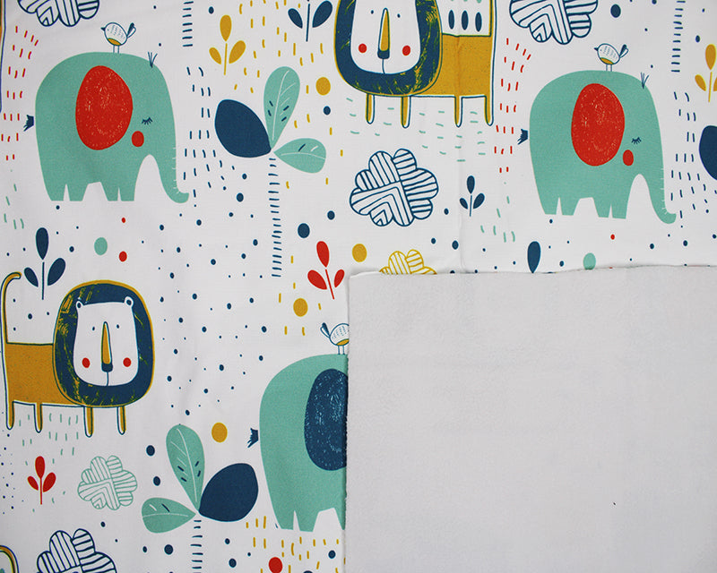 100% Polyester Lion & Elephant Fleece Backed Soft Shell 58" Fabric